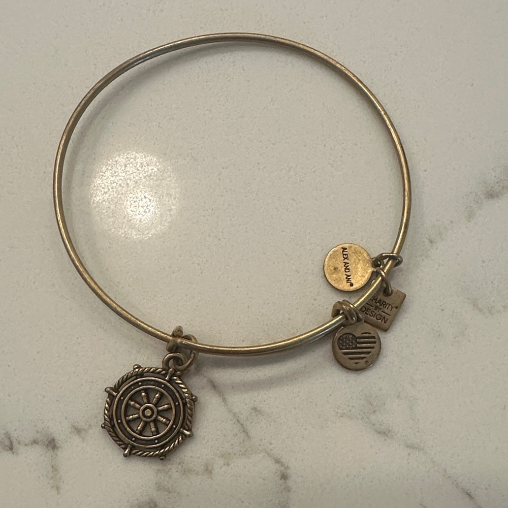 Alex and Ani Gold Nautical Wheel Charm Bangle Bracelet
